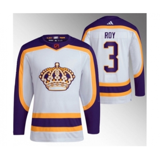 Men's Los Angeles Kings #3 Matt Roy White 2022 Reverse Retro Stitched Jersey