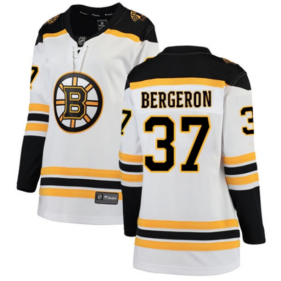Women's Boston Bruins #37 Patrice Bergeron Authentic White Away Fanatics Branded Breakaway NHL Jersey - Ujersey