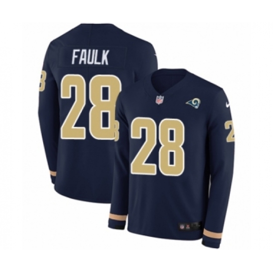 Men's Nike Los Angeles Rams #28 Marshall Faulk Limited Navy Blue Therma Long Sleeve NFL Jersey - Ujersey