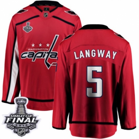 Men's Washington Capitals #5 Rod Langway Fanatics Branded Red Home Breakaway 2018 Stanley Cup Final NHL Jersey - Ujersey