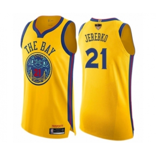 Women's Golden State Warriors #21 Jonas Jerebko Swingman Gold Basketball 2019 Basketball Finals Bound Jersey - City Edition - Ujersey