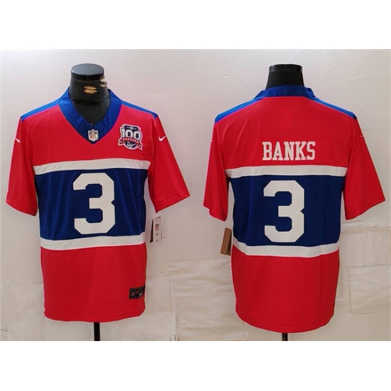 Men's New York Giants #3 Deonte Banks Century Red 100TH Season Commemorative Limited Football Stitched Jersey - Ujersey
