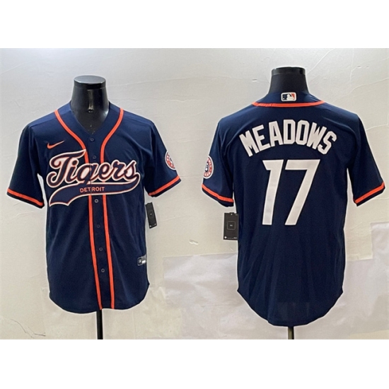 Men's Detroit Tigers #17 Parker Meadows Navy With Cool Base Stitched Baseball Jersey - Ujersey