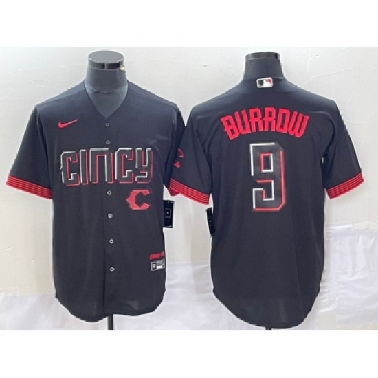 Men's Nike Cincinnati Reds #9 Joe Burrow Black 2023 City Connect Cool Base Stitched Baseball Jersey1 - Ujersey