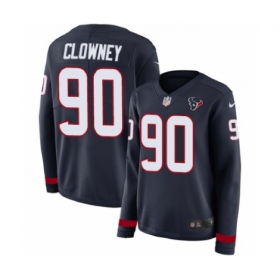 Women's Nike Houston Texans #90 Jadeveon Clowney Limited Navy Blue Therma Long Sleeve NFL Jersey - Ujersey