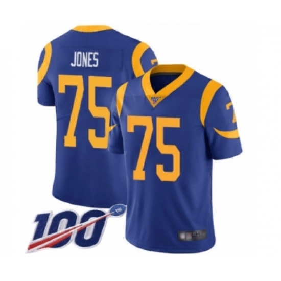 Men's Los Angeles Rams #75 Deacon Jones Royal Blue Alternate Vapor Untouchable Limited Player 100th Season Football Jersey - Ujersey