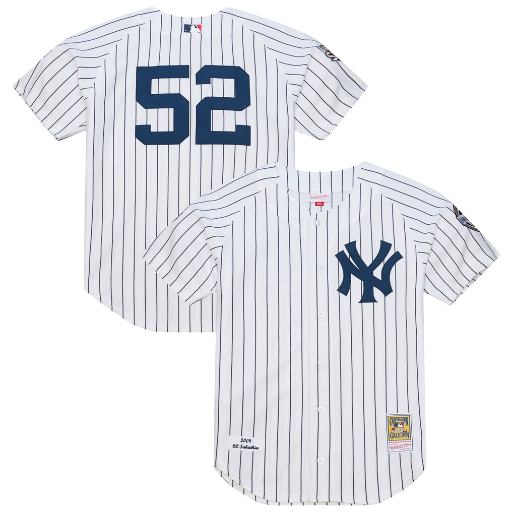 Men's New York Yankees CC Sabathia Mitchell & Ness White 2009 Cooperstown Collection Authentic Jersey - Ujersey