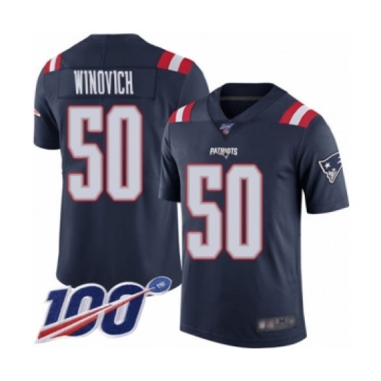 Men's New England Patriots #50 Chase Winovich Limited Navy Blue Rush Vapor Untouchable 100th Season Football Jersey - Ujersey