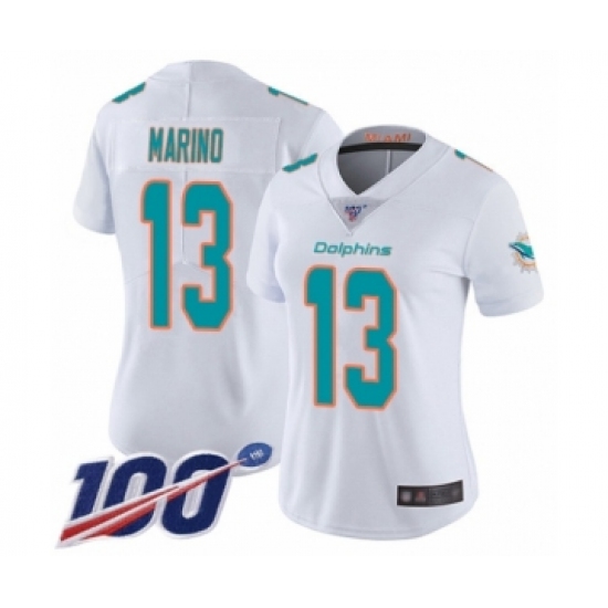 Women's Nike Miami Dolphins #13 Dan Marino White Vapor Untouchable Limited Player 100th Season NFL Jersey - Ujersey