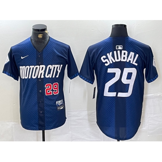 Men's Detroit Tigers #29 Tarik Skubal Number 2024 Navy City Connect Cool Base Limited Stitched Jersey - Ujersey