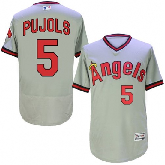Men's Majestic Los Angeles Angels of Anaheim #5 Albert Pujols Grey Flexbase Authentic Collection Cooperstown MLB Jersey - Ujersey