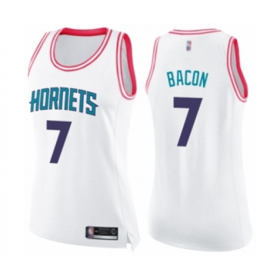 Women's Charlotte Hornets #7 Dwayne Bacon Swingman White Pink Fashion Basketball Jersey