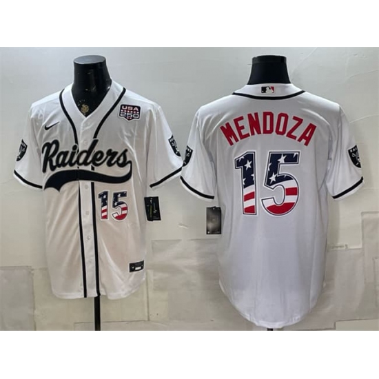 Men's Las Vegas Raiders #15 Fernando Mendoza White USA 250 Fourth of July Vapor Limited Stitched Baseball Jersey - Ujersey