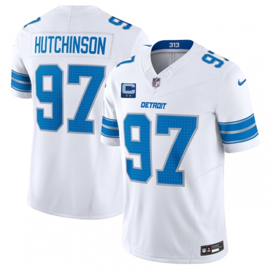 Men's Detroit Lions #97 Aidan Hutchinson White 2025 F.U.S.E. With 2-Star C Vapor Limited Football Stitched Game Jersey - Ujersey