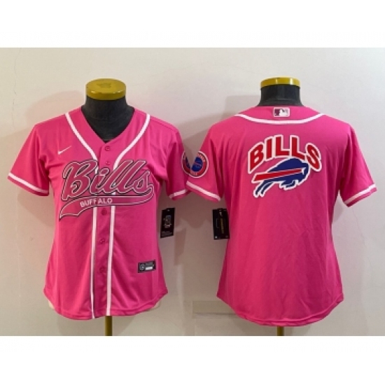 Women's Buffalo Bills Pink Team Big Logo With Patch Cool Base Stitched Baseball Jersey - Ujersey