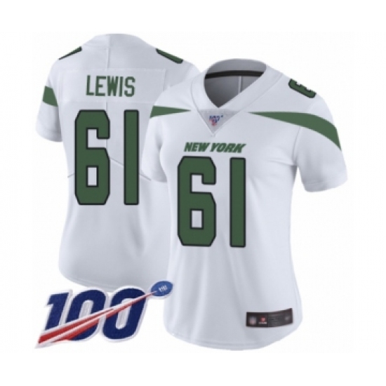 Women's New York Jets #61 Alex Lewis White Vapor Untouchable Limited Player 100th Season Football Jersey - Ujersey