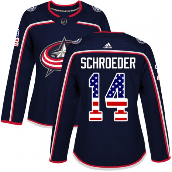 Women's Adidas Columbus Blue Jackets #14 Jordan Schroeder Authentic Navy Blue USA Flag Fashion NHL Jersey - Ujersey