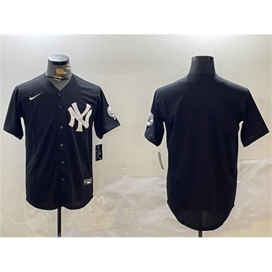 Men's New York Yankees Blank Black With Cool Base Stitched Baseball Jersey - Ujersey