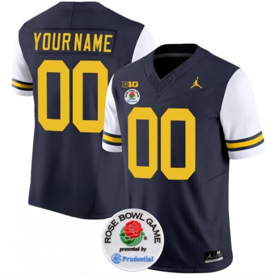 Men's Michigan Wolverines ACTIVE PLAYER Custom 2023 F.U.S.E. Navy White Rose Bowl Patch Stitched Jersey - Ujersey