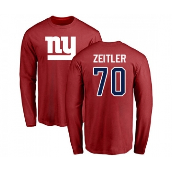 Football New York Giants #70 Kevin Zeitler Red Name & Number Logo Long Sleeve T-Shirt - Ujersey
