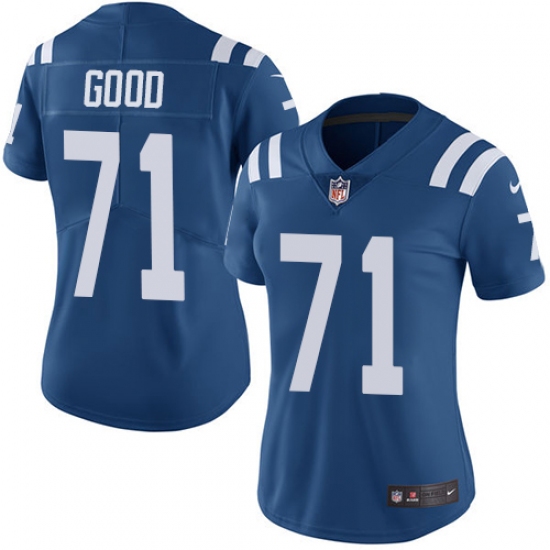 Women's Nike Indianapolis Colts #71 Denzelle Good Royal Blue Team Color Vapor Untouchable Limited Player NFL Jersey - Ujersey