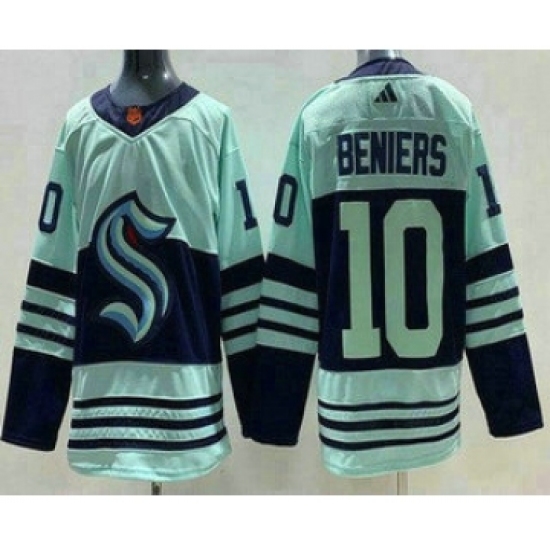Men's Seattle Kraken #10 Matthew Beniers Light Green 2022 Reverse Retro Authentic Jersey - Ujersey