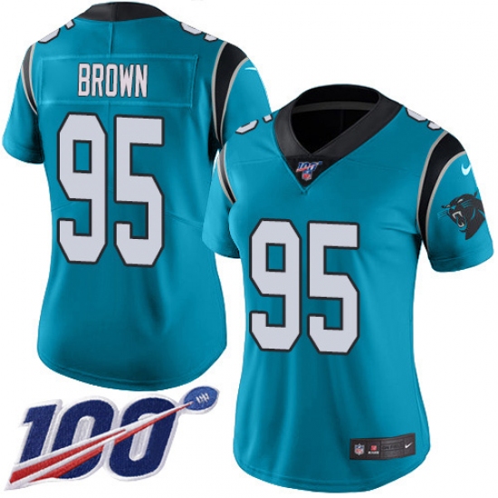 Women's Carolina Panthers #95 Derrick Brown Blue Stitched NFL Limited Rush 100th Season Jersey - Ujersey