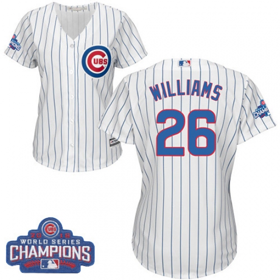 Women's Majestic Chicago Cubs #26 Billy Williams Authentic White Home 2016 World Series Champions Cool Base MLB Jersey - Ujersey