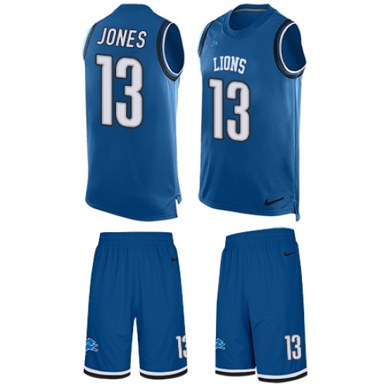 Men's Nike Detroit Lions #13 T.J. Jones Limited Blue Tank Top Suit NFL Jersey - Ujersey