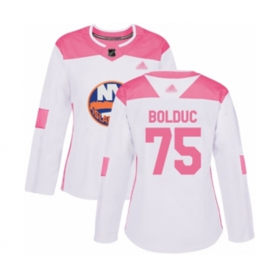 Women's New York Islanders #75 Samuel Bolduc Authentic White Pink Fashion Hockey Jersey - Ujersey