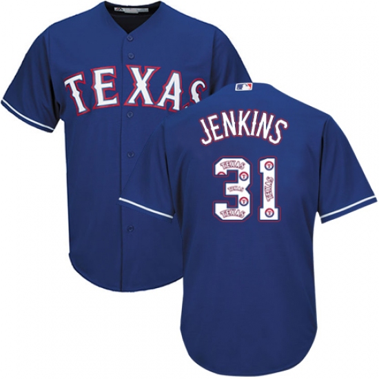 Men's Majestic Texas Rangers #31 Ferguson Jenkins Authentic Royal Blue Team Logo Fashion Cool Base MLB Jersey - Ujersey
