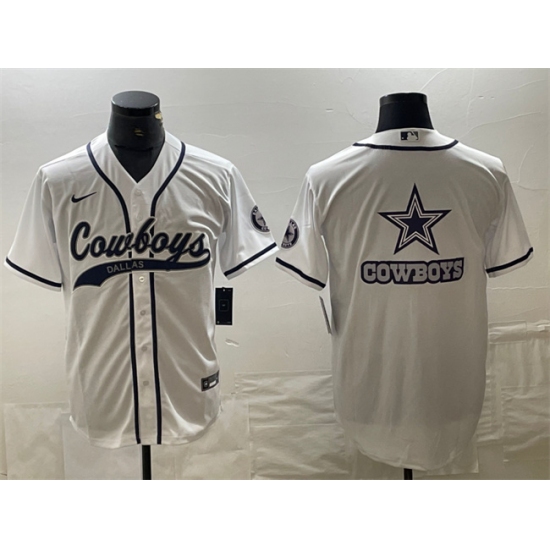 Men's Dallas Cowboys White Team Big Logo With Cool Base Stitched Baseball Jersey - Ujersey