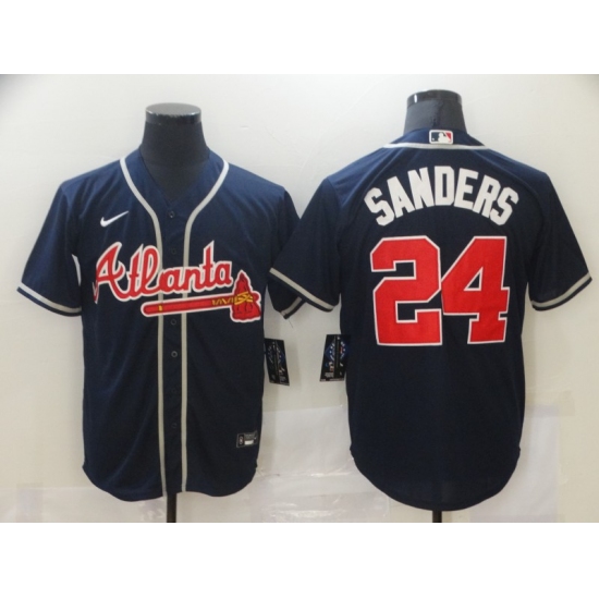 Men's Atlanta Braves #24 Deion Sanders Navy Blue Nike MLB Jersey