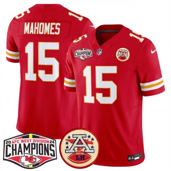 Men's Kansas City Chiefs #15 Patrick Mahomes Red F.U.S.E. 2024 AFC West Division Champions Vapor Limited Stitched Football Jersey - Ujersey