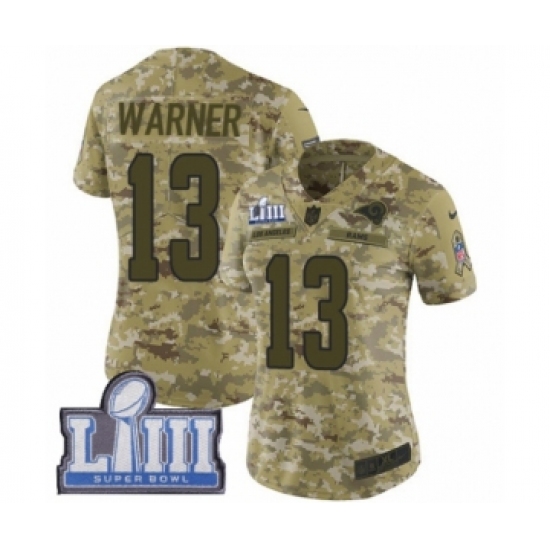 Women's Nike Los Angeles Rams #13 Kurt Warner Limited Camo 2018 Salute to Service Super Bowl LIII Bound NFL Jersey - Ujersey