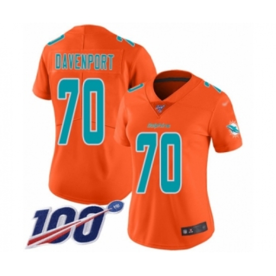Women's Miami Dolphins #70 Julie'n Davenport Limited Orange Inverted Legend 100th Season Football Jersey - Ujersey