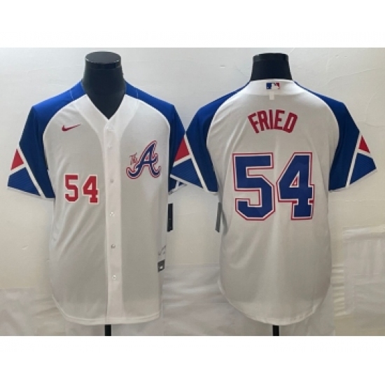 Men's Atlanta Braves #54 Max Fried Number White 2023 City Connect Cool Base Stitched Jersey1 - Ujersey