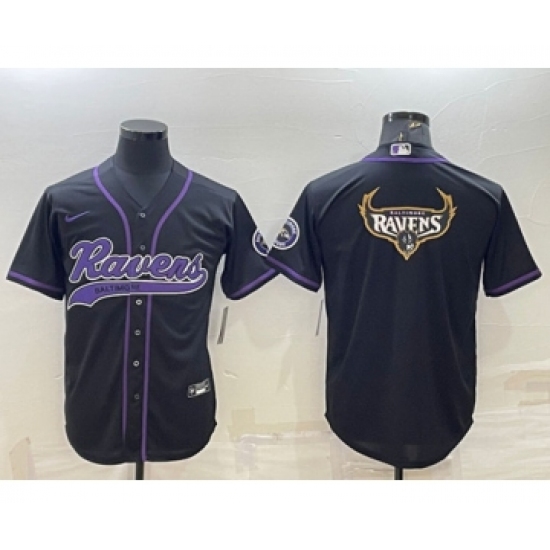 Men's Baltimore Ravens Black Team Big Logo With Patch Cool Base Stitched Baseball Jersey - Ujersey