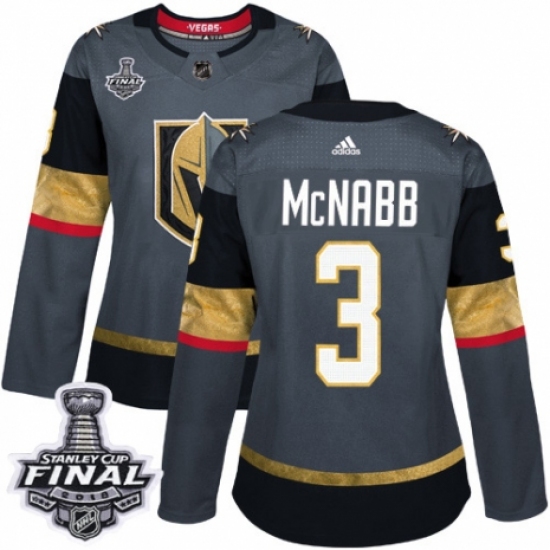 Women's Adidas Vegas Golden Knights #3 Brayden McNabb Authentic Gray Home 2018 Stanley Cup Final NHL Jersey
