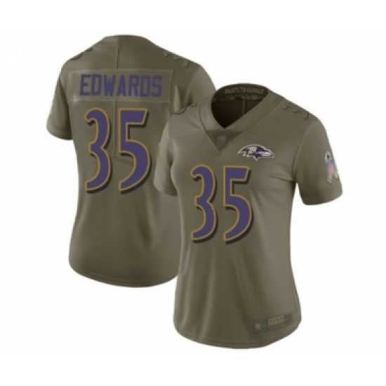 Women's Baltimore Ravens #35 Gus Edwards Limited Olive 2017 Salute to Service Football Jersey - Ujersey