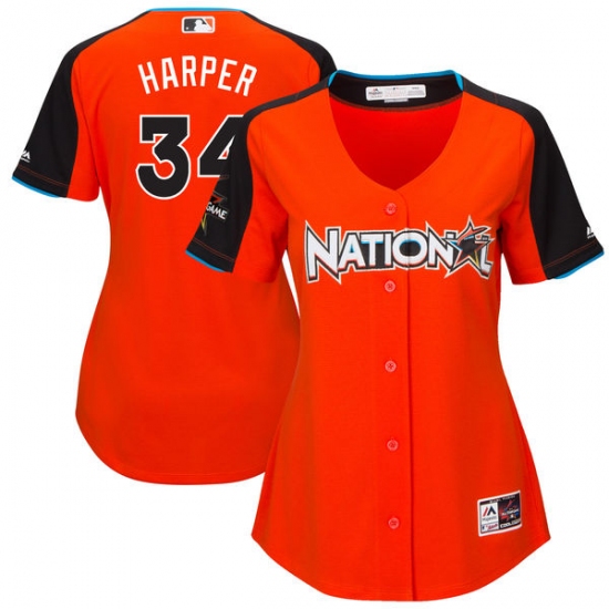 Women's Majestic Washington Nationals #34 Bryce Harper Replica Orange National League 2017 MLB All-Star MLB Jersey