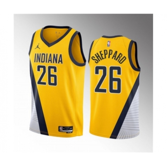Men's Indiana Pacers #26 Ben Sheppard Yellow 2023 Draft Statement Edition Stitched Basketball Jersey