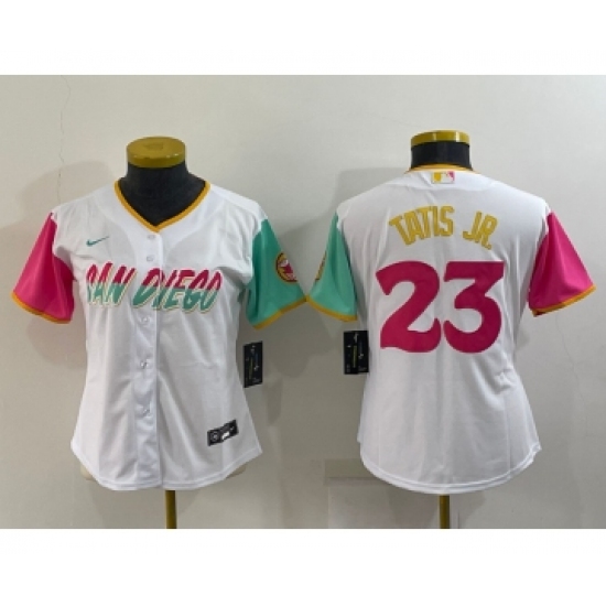 Women's San Diego Padres #23 Fernando Tatis Jr White 2022 City Connect Cool Base Stitched Jersey - Ujersey