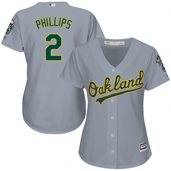 Women's Majestic Oakland Athletics #2 Tony Phillips Replica Grey Road Cool Base MLB Jersey - Ujersey