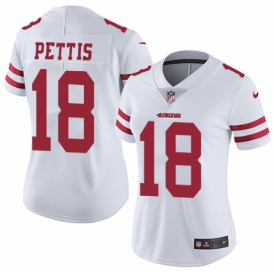 Women's Nike San Francisco 49ers #18 Dante Pettis White Vapor Untouchable Limited Player NFL Jersey - Ujersey