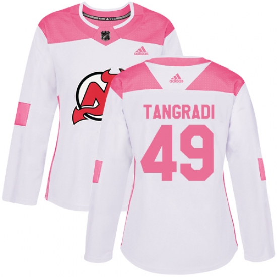 Women's Adidas New Jersey Devils #49 Eric Tangradi Authentic White Pink Fashion NHL Jersey - Ujersey