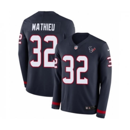 Men's Nike Houston Texans #32 Tyrann Mathieu Limited Navy Blue Therma Long Sleeve NFL Jersey - Ujersey