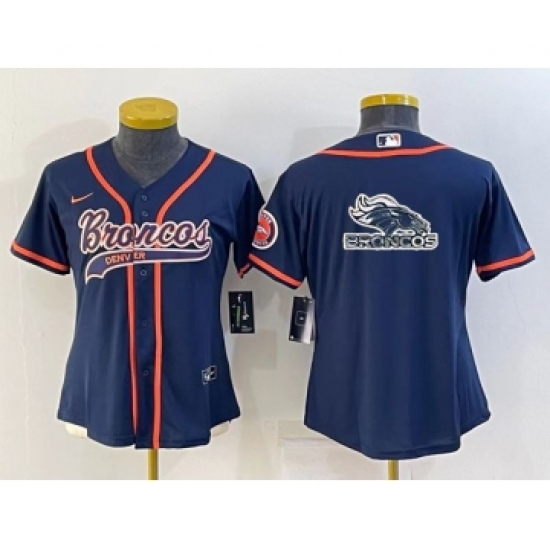 Youth Denver Broncos Navy Team Big Logo With Patch Cool Base Stitched Baseball Jersey - Ujersey