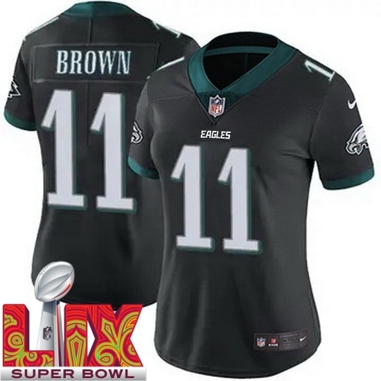 Women Philadelphia Eagles A.J. Brown #11 Black 2024 2025 Super Bowl LIX F U S E Stitched NFL Jersey - Ujersey