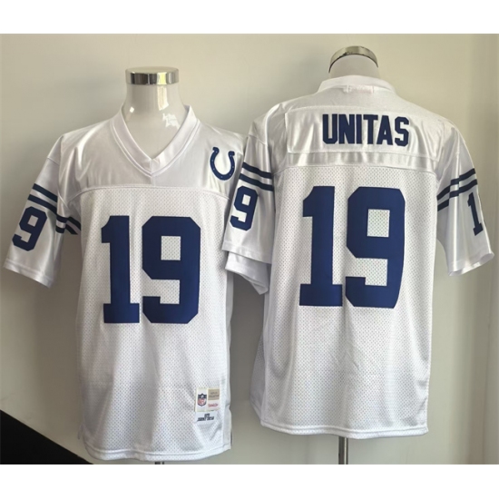 Men's Indianapolis Colts #19 Johnny Unitas White Throwback Stitched Football Jersey